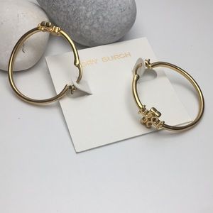 Tory Burch Signature Kira Hoop Earrings Rolled Brass